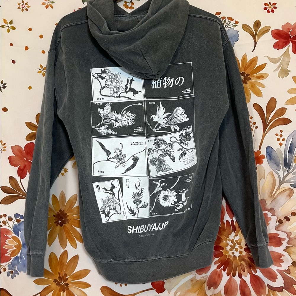 Urban Outfitters Unisex S Grey Shibuya Japan Botanical Research Floral Hoodie